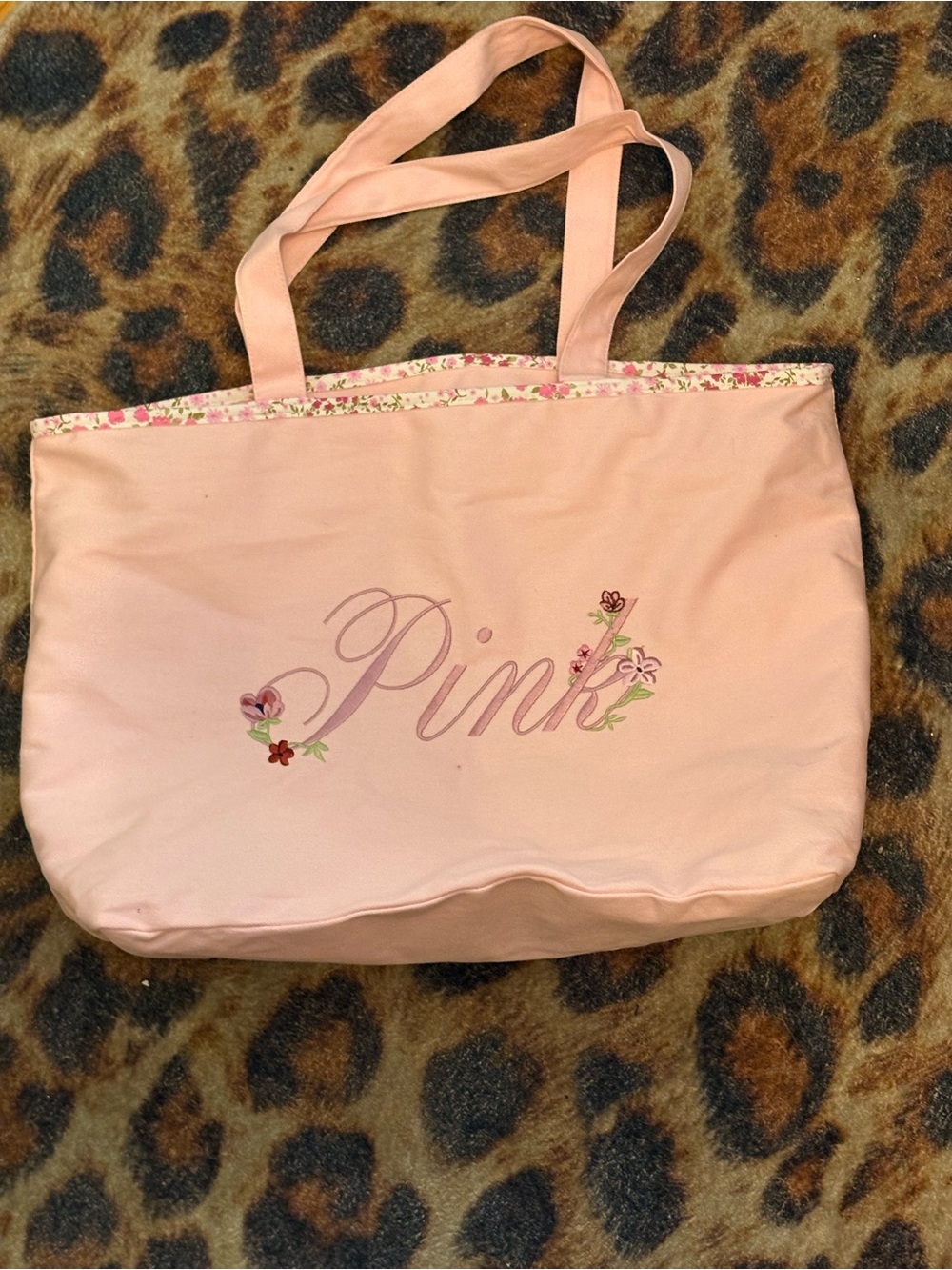 PINK Victoria's Secret Pale Pink Floral Logo Tote